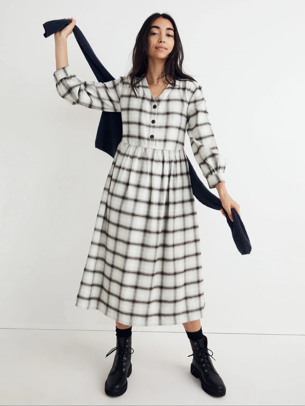 Madewell Flannel Button-Front Midi Dress in Celestial Blue Size 2